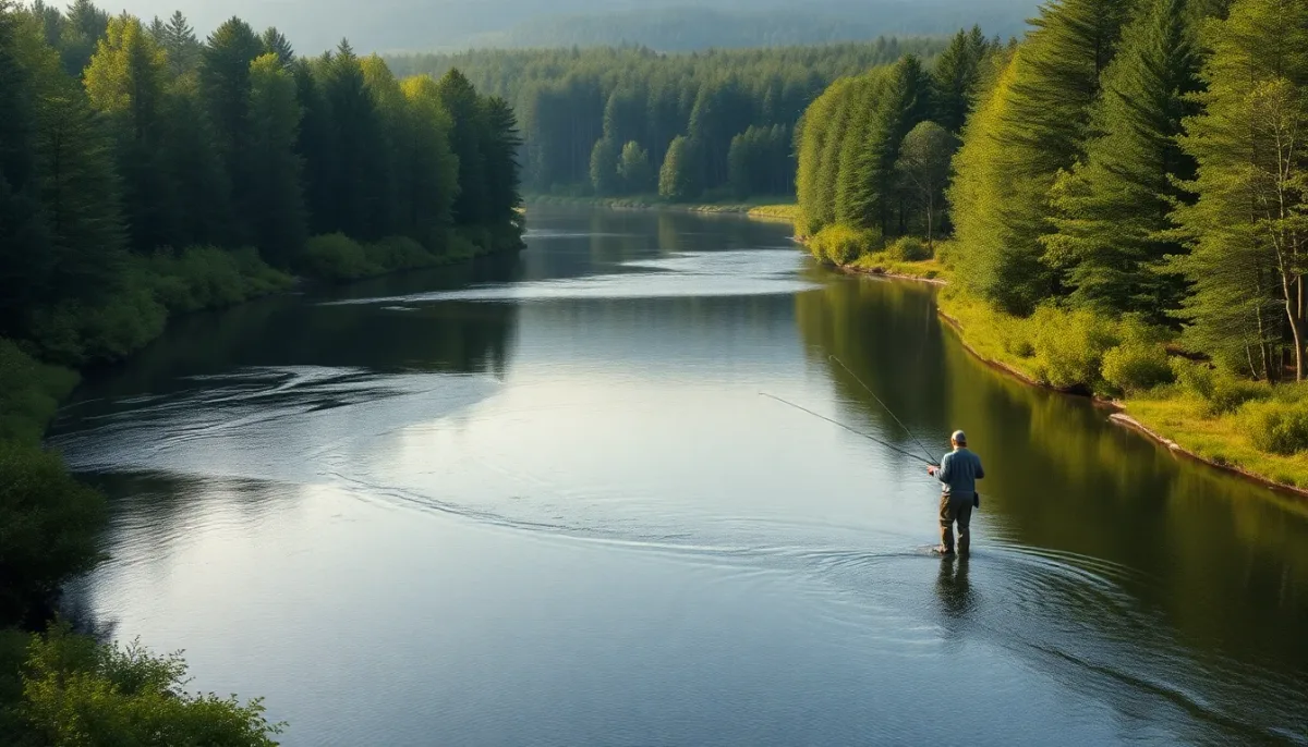 Pêche en eau douce dans une rivière française