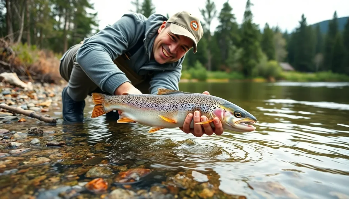 Pêcheur attrapant un beau brochet